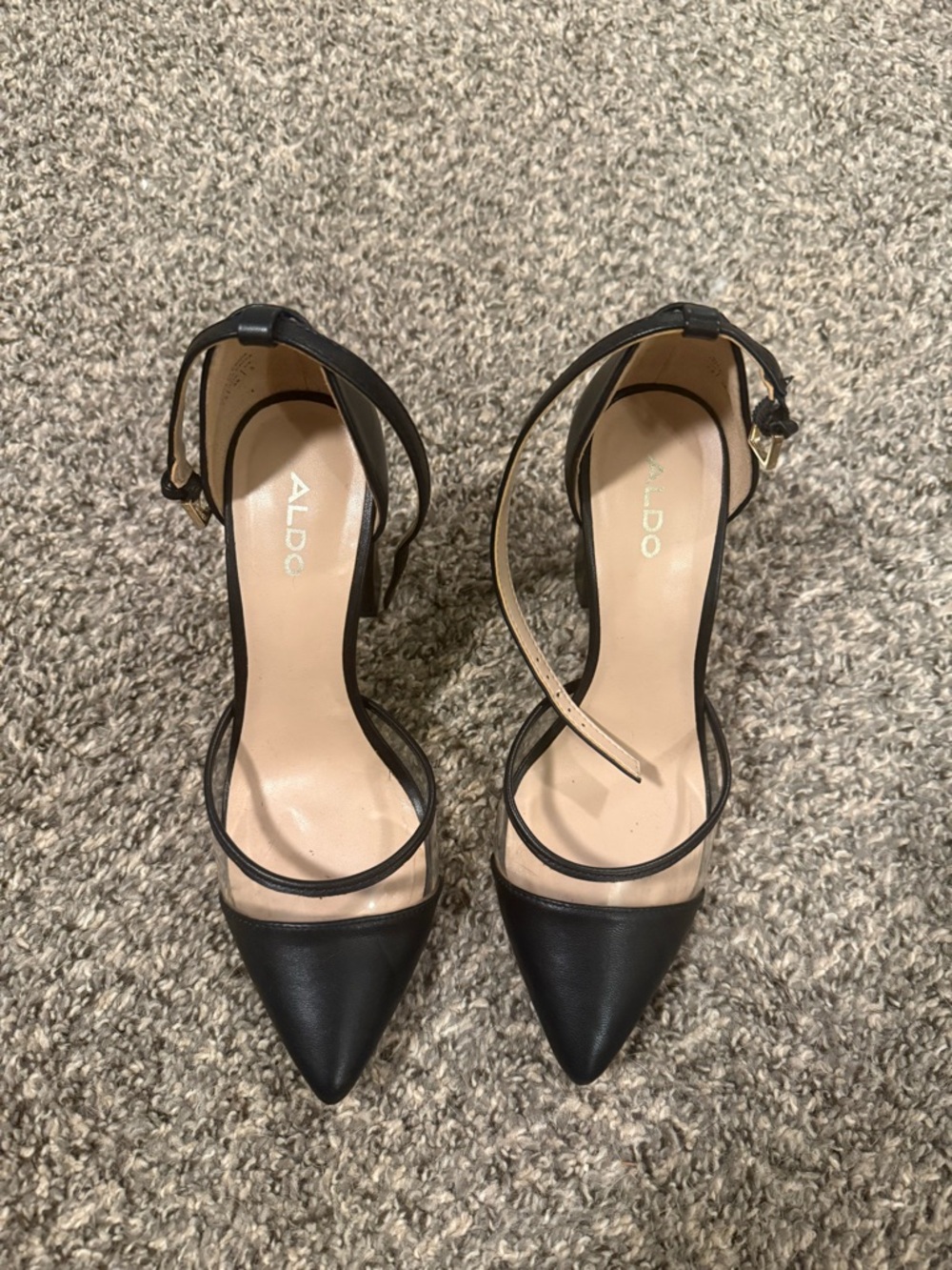 Aldo Black Pointed Toe Ankle-Strap Heels